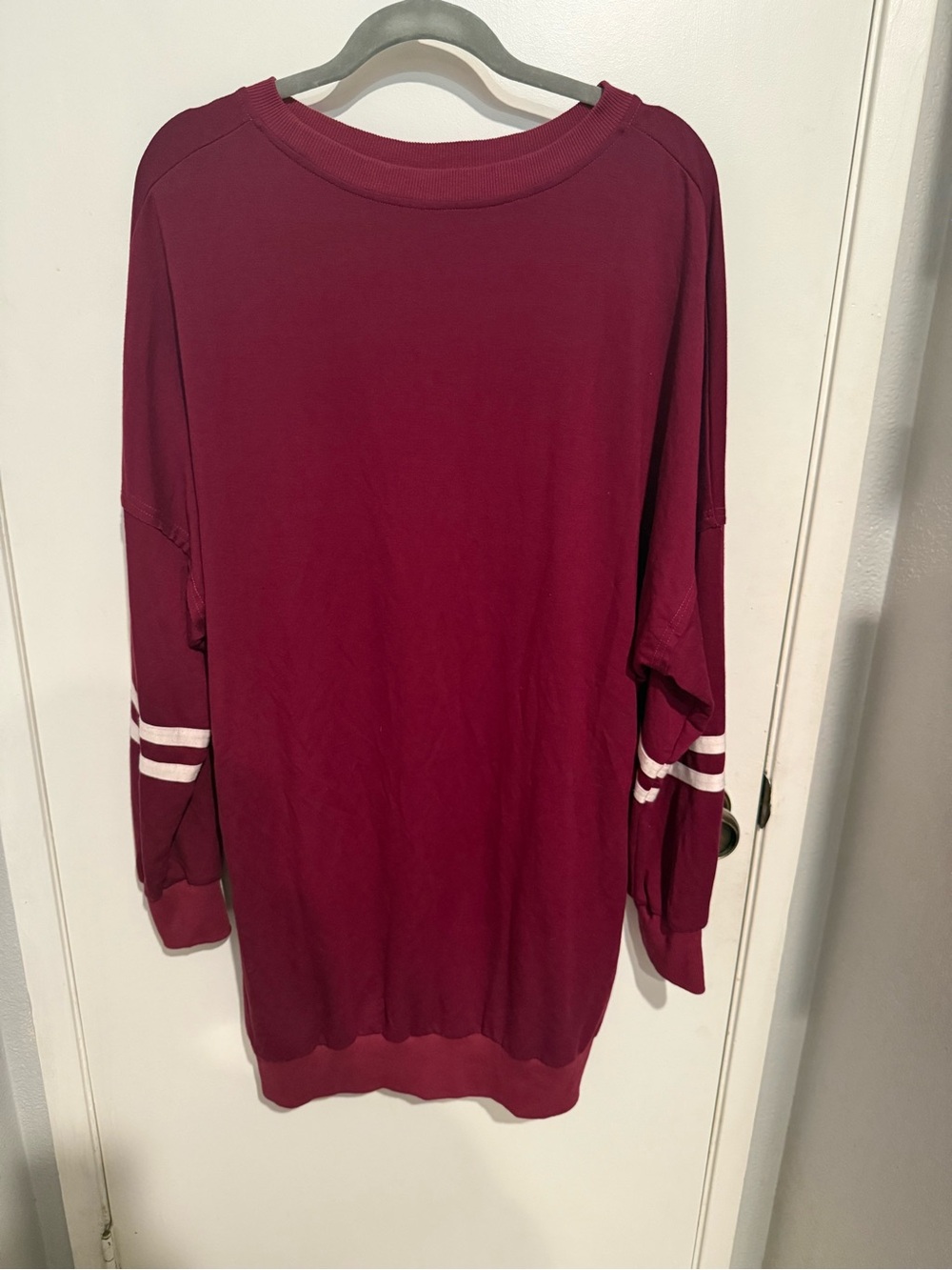 Relaxed Crewneck Maroon Sweater with Double Stripe Sleeves